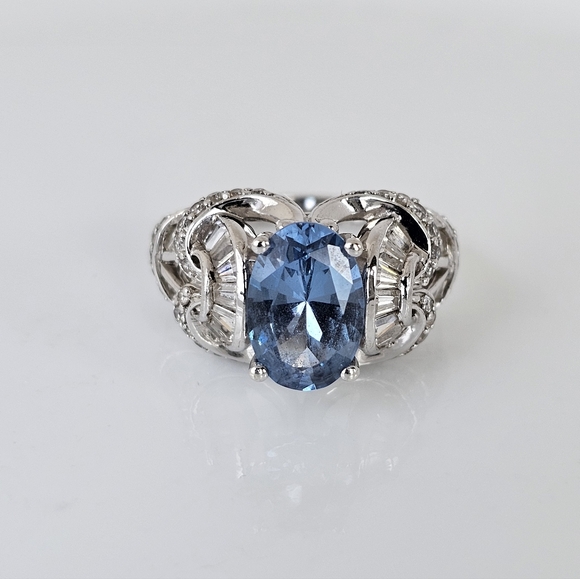 Victoria Wieck London Blue Topaz & Diamond Simulant Sterling Silver Ring Sz 8 - Picture 7 of 11